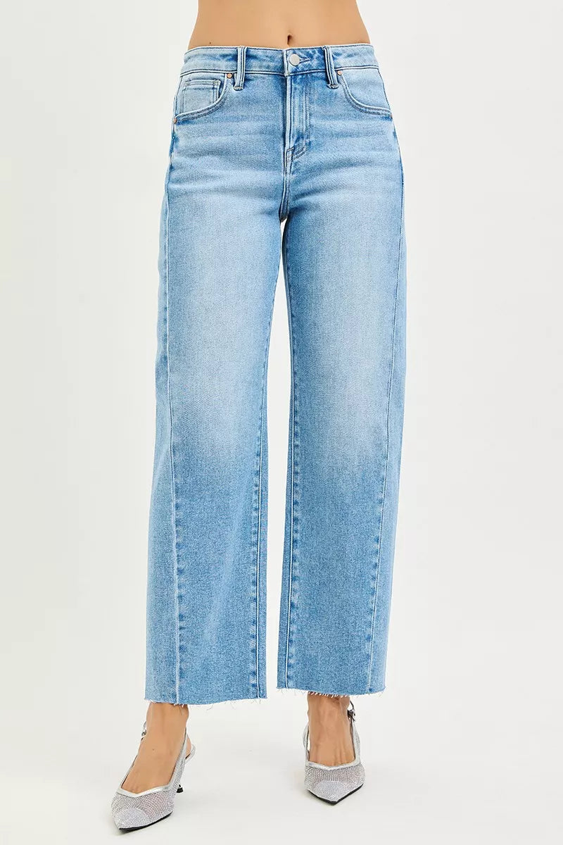 RISEN Plus Size Slouchy Cropped Barrel Jeans With Curved Side Seam For Trendy Comfort