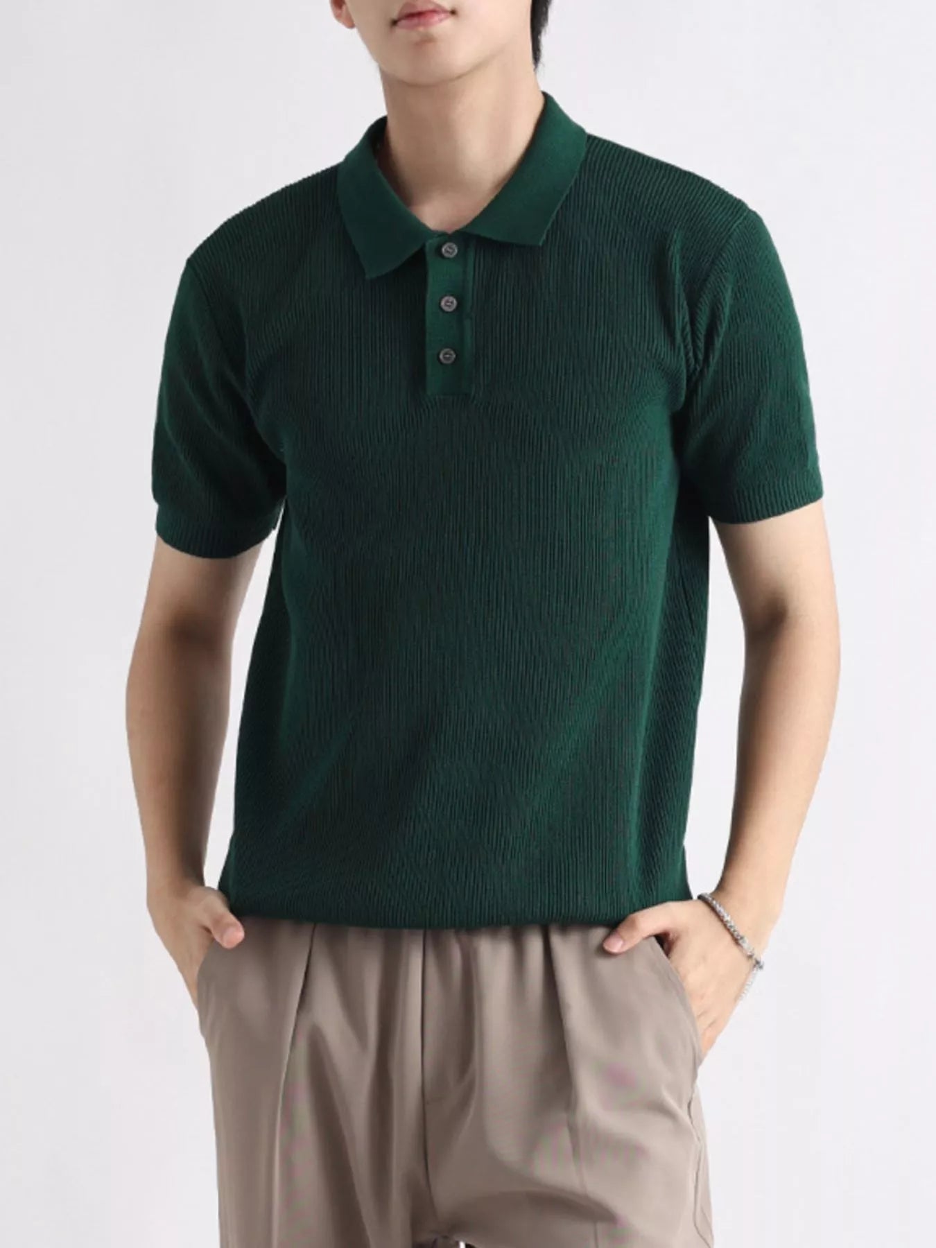 Men's Plus Size Ribbed Knit Slim Fit Polo