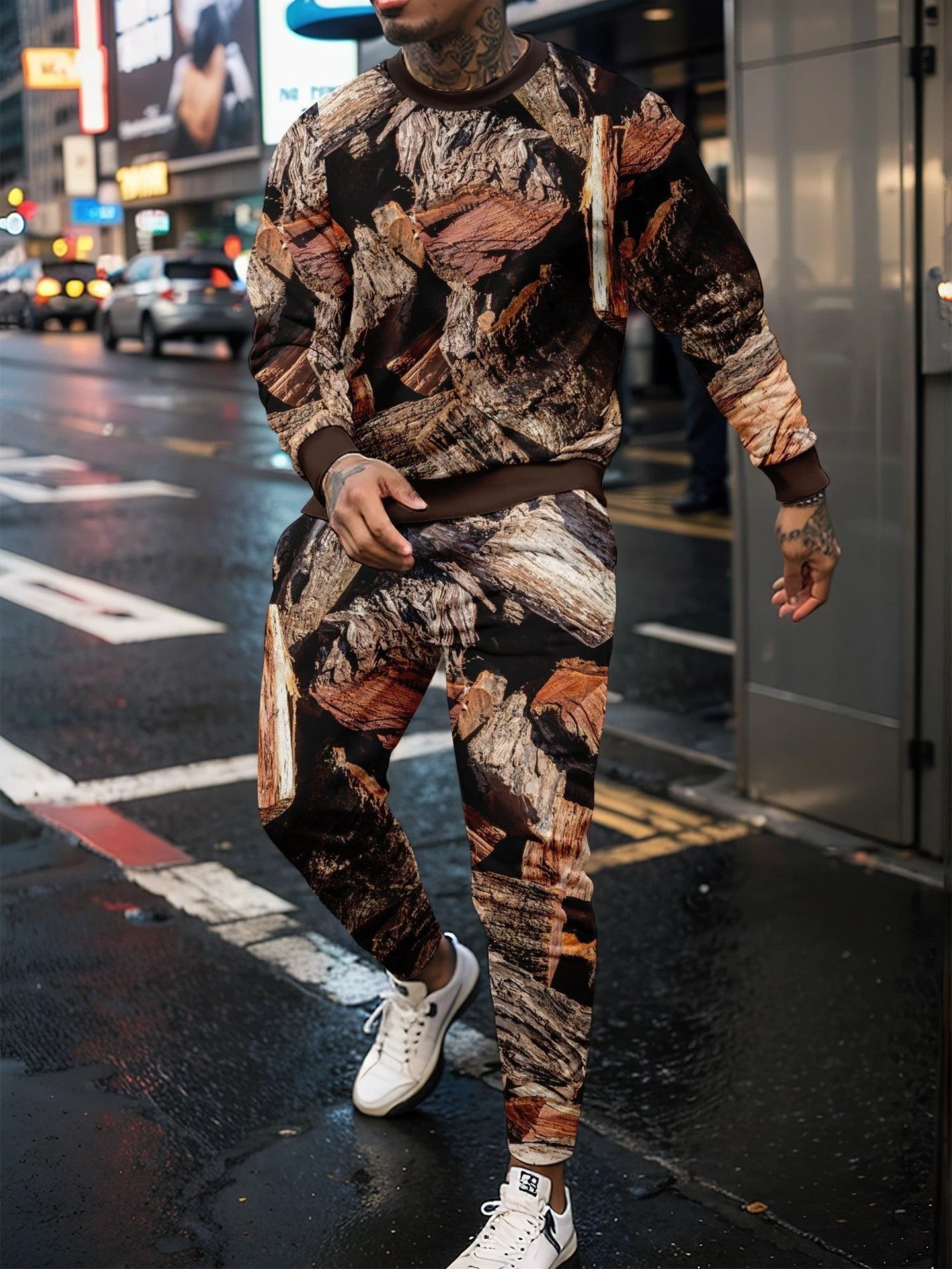 Round Neck Sweater Jungle Camouflage Sportswear Long Sleeve Two-piece Pants