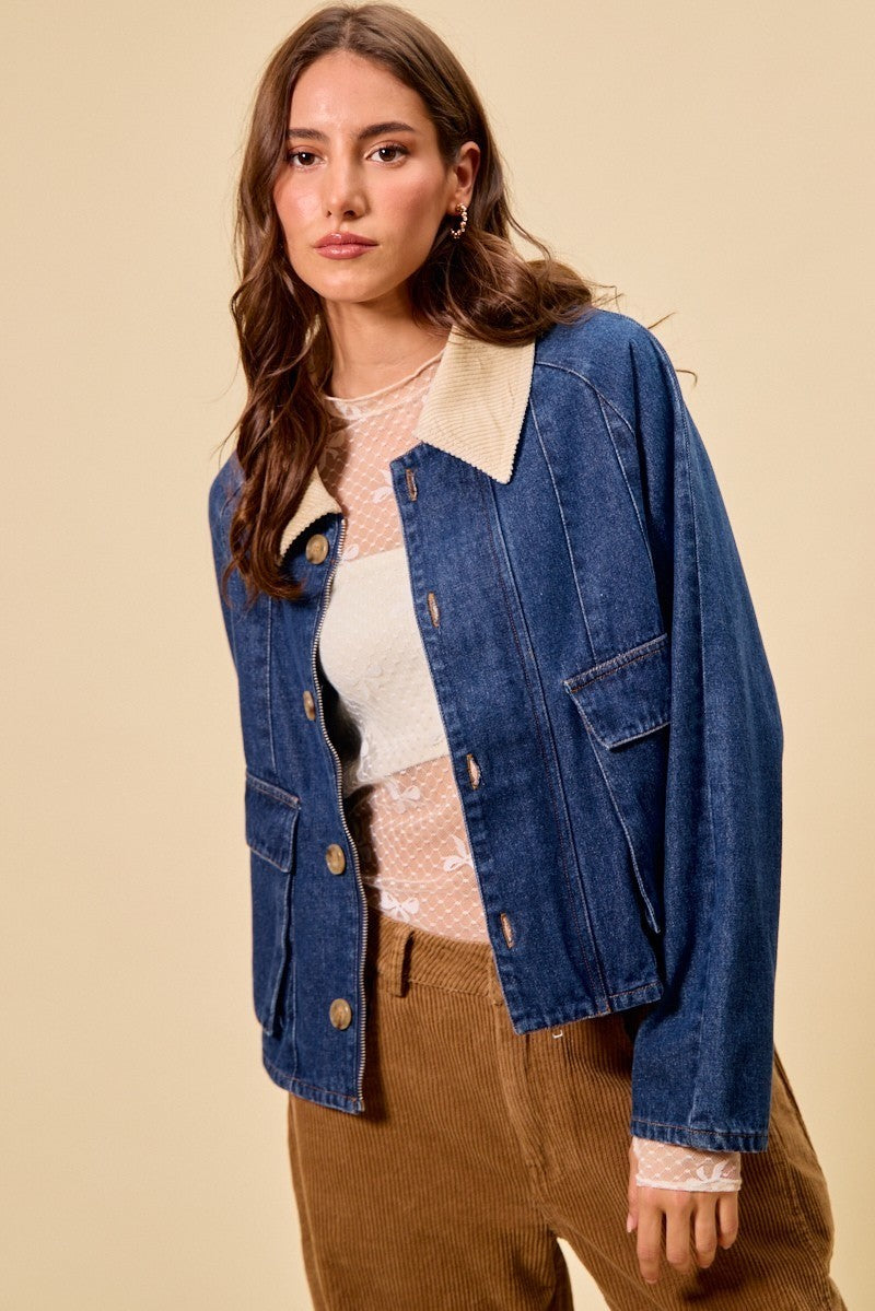 Zip Up and Buttoned Denim Jacket - Stylish Casual Outerwear