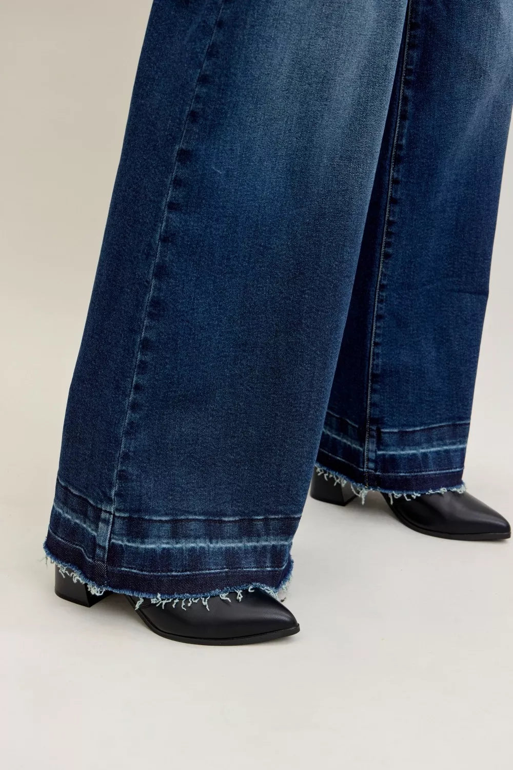 Judy Blue High Waist Palazzo Jeans With Front Patch Pockets Flattering Stretchy Denim For Women