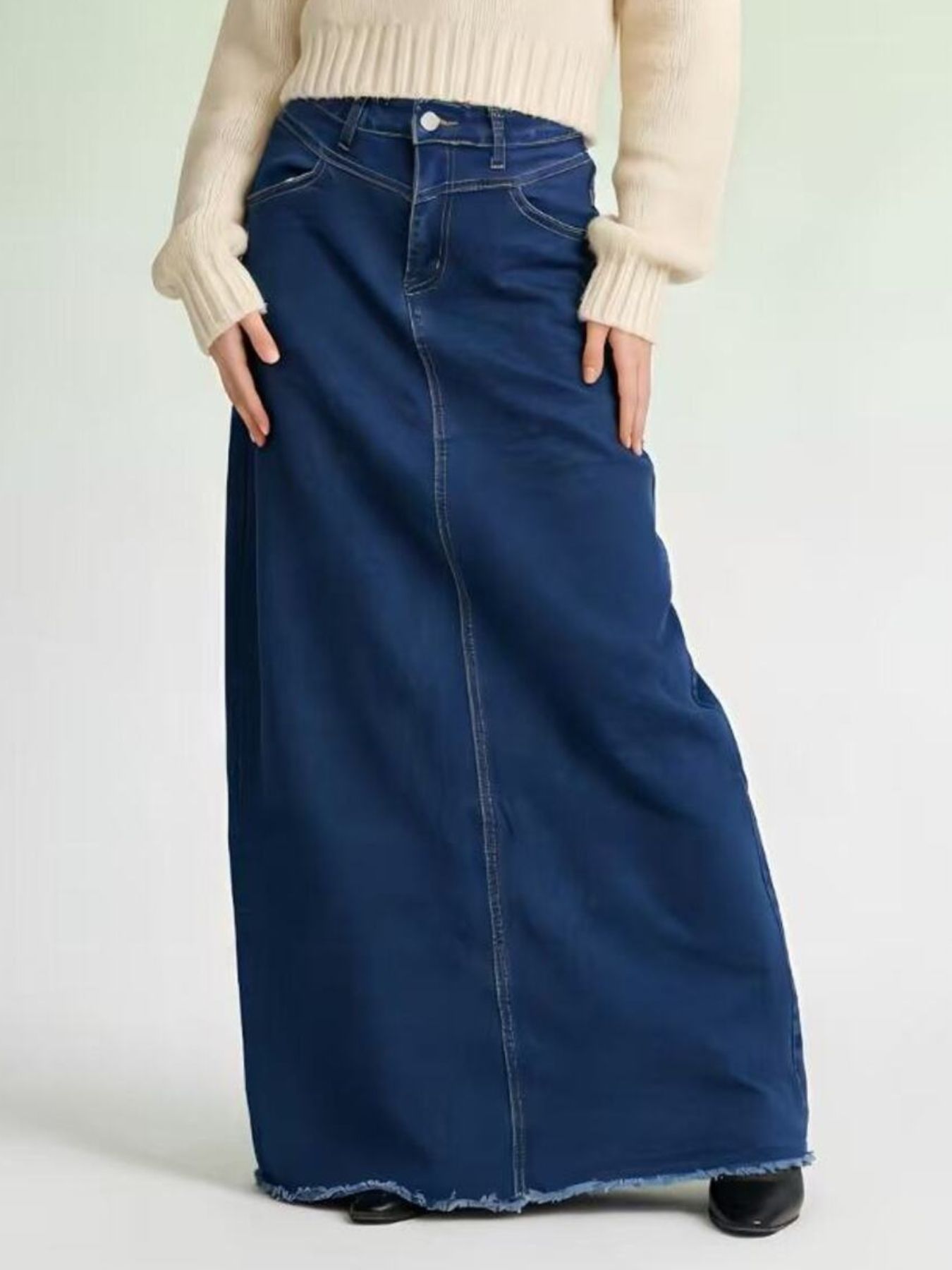 Raw Hem Maxi Denim Skirt