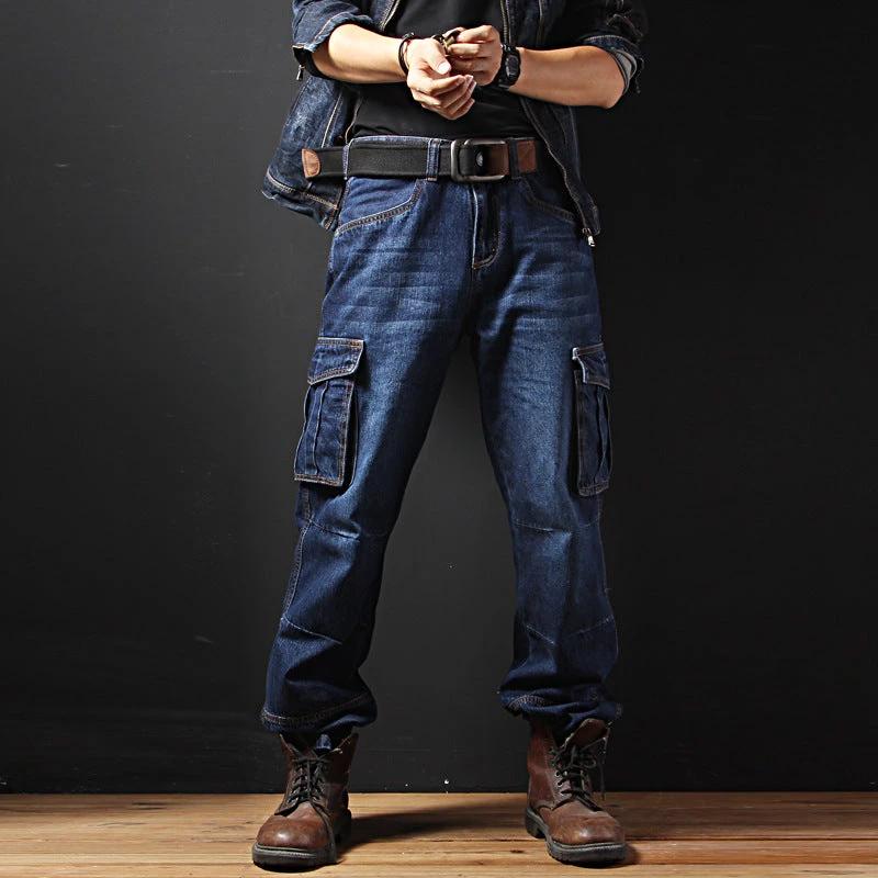 Men's Straight Loose Fit Cargo Jeans