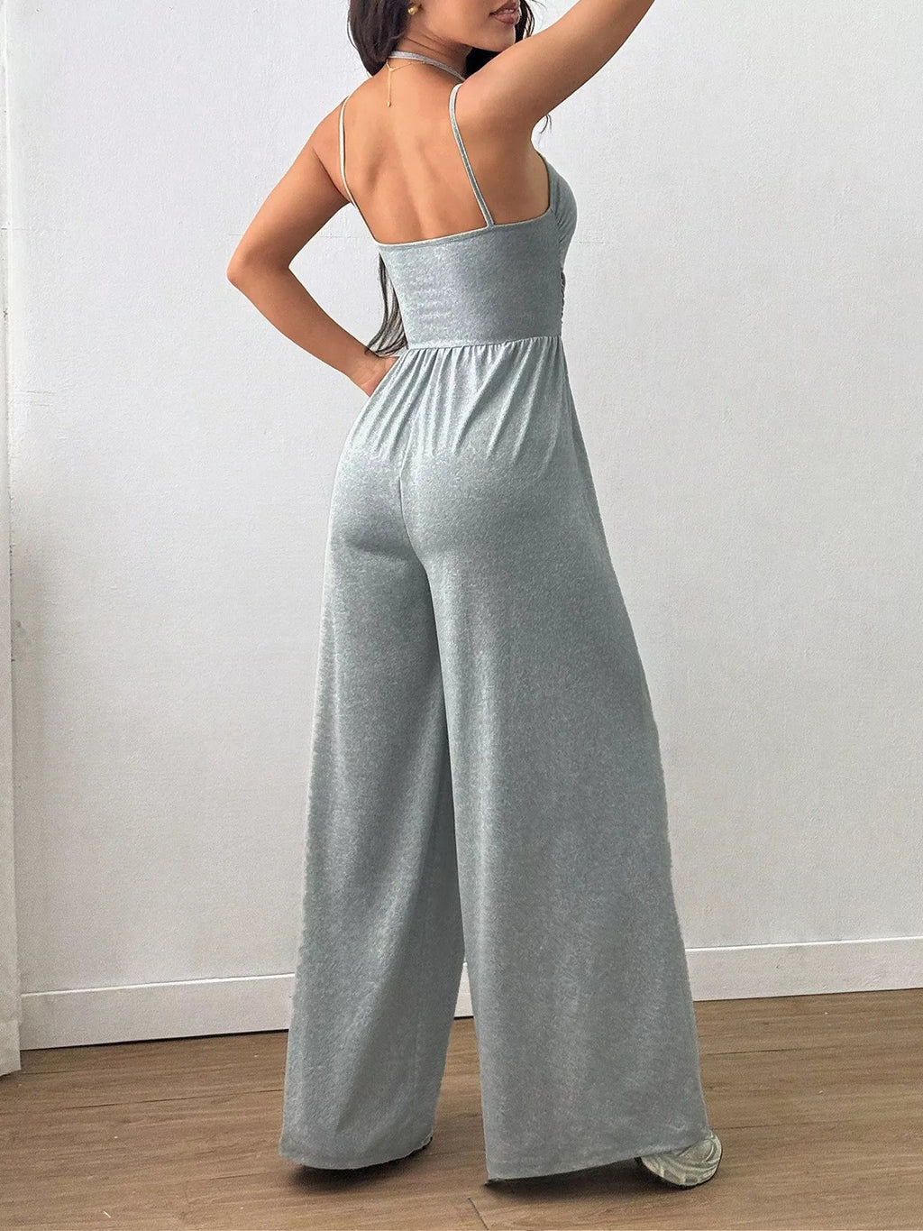 Women's Sleeveless Wide Leg Knit Jumpsuit in Grey and Brown