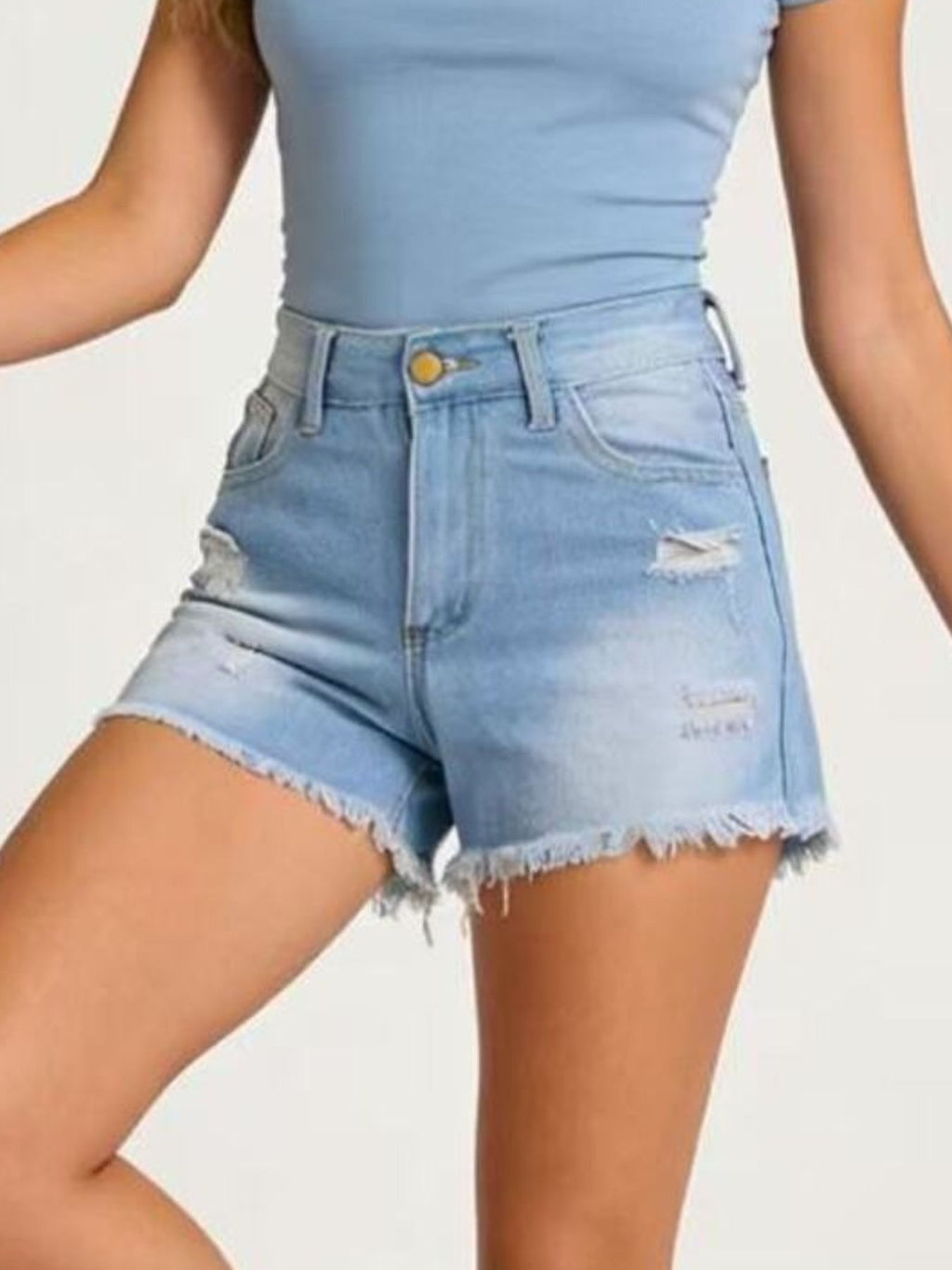 Women's High Rise Distressed Frayed Hem Denim Shorts