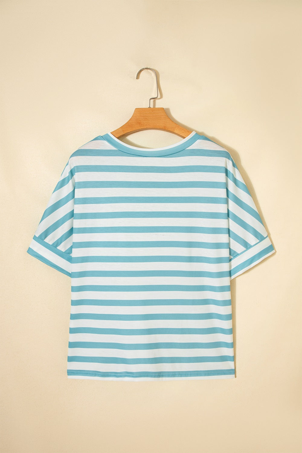 Women Striped V Neck Short Sleeve Casual T Shirt with Pocket