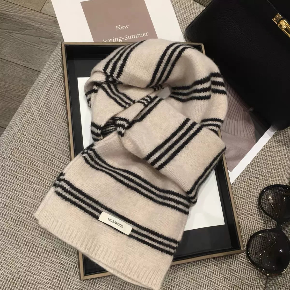Wool Striped Contrast Knit Scarf for Women and Men
