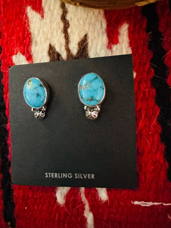 Navajo Sterling Silver & Morenci Turquoise Post Ea