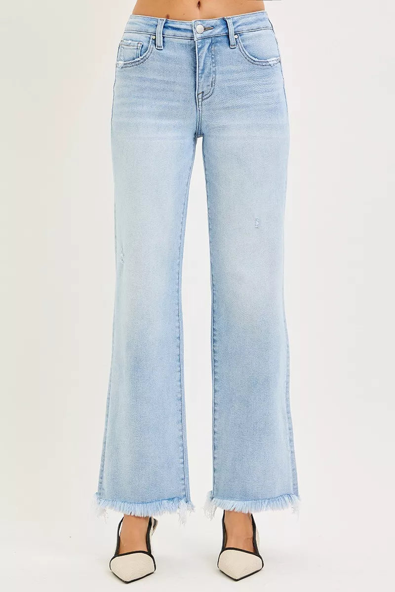 RISEN Tummy Control Jeans For Women Mid Rise Ankle Straight Fray Hem Flattering Comfortable Fit