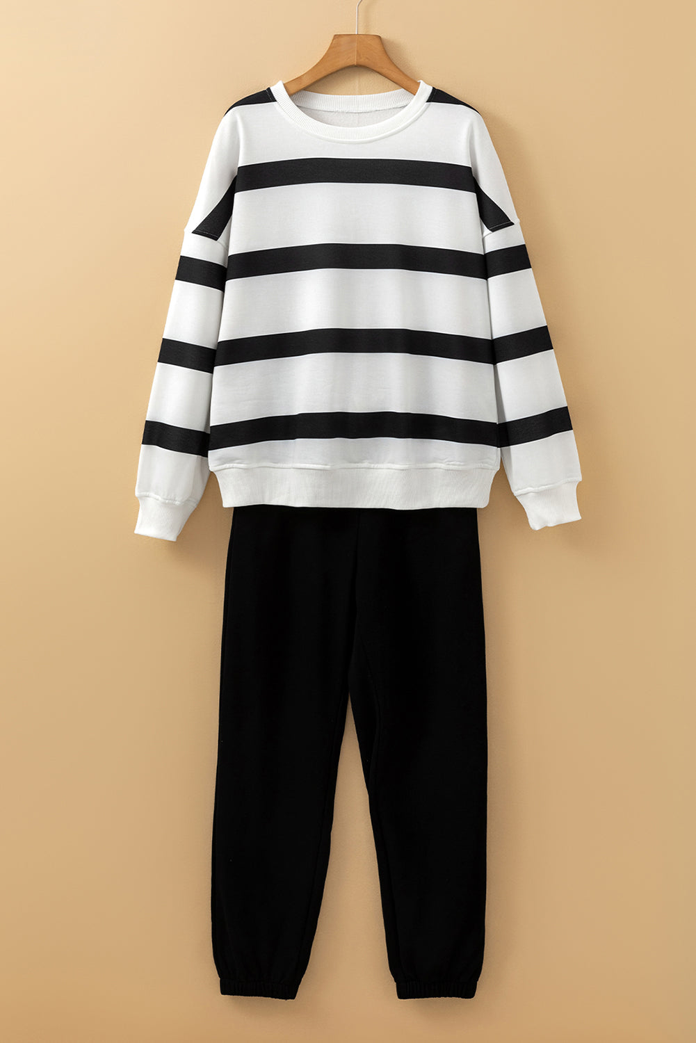 Light French Beige Striped Two-Piece Set