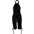 Halter Letters Hot Rhinestone Pleated Bodysuit