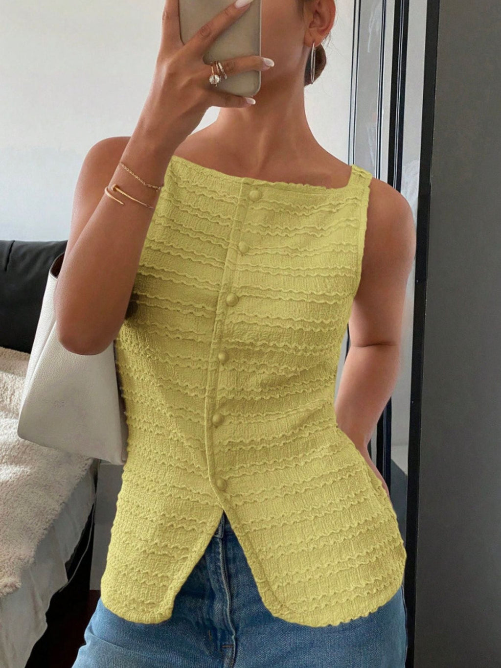 Women's Textured Button-Front Knit Tank Top