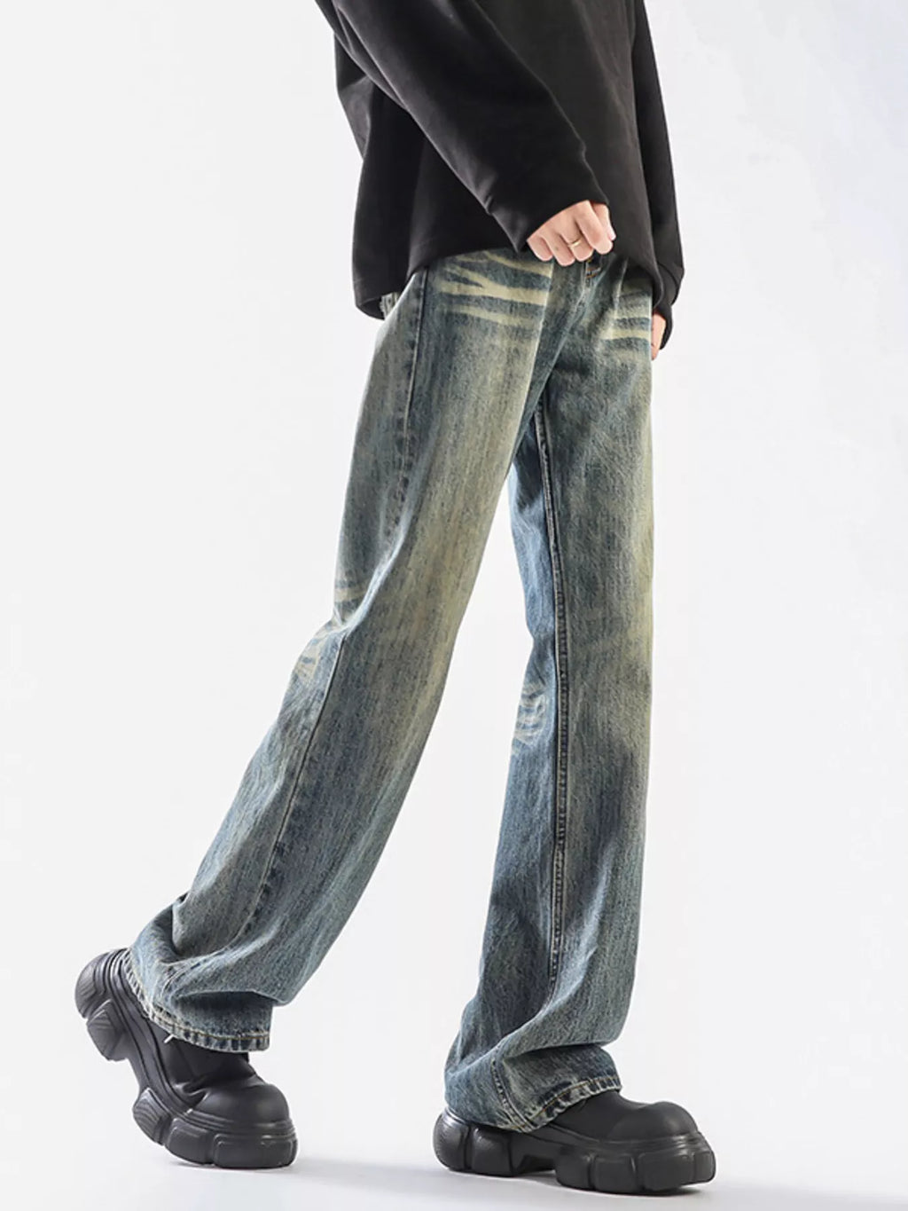Men's Plus Size Vintage Wash Wide Leg Jeans