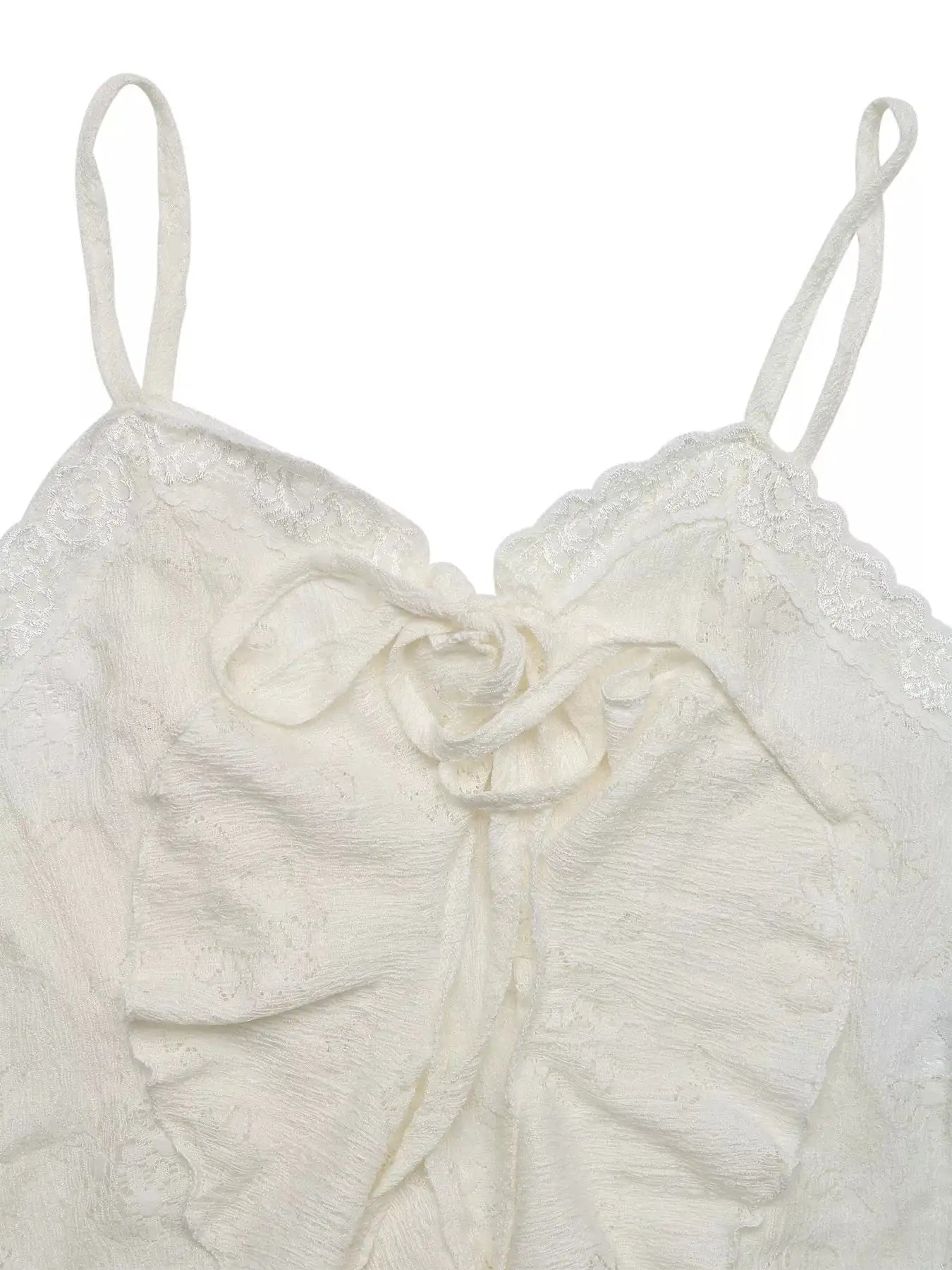 Lace Tie-Front Ruffle Hem Tank Top