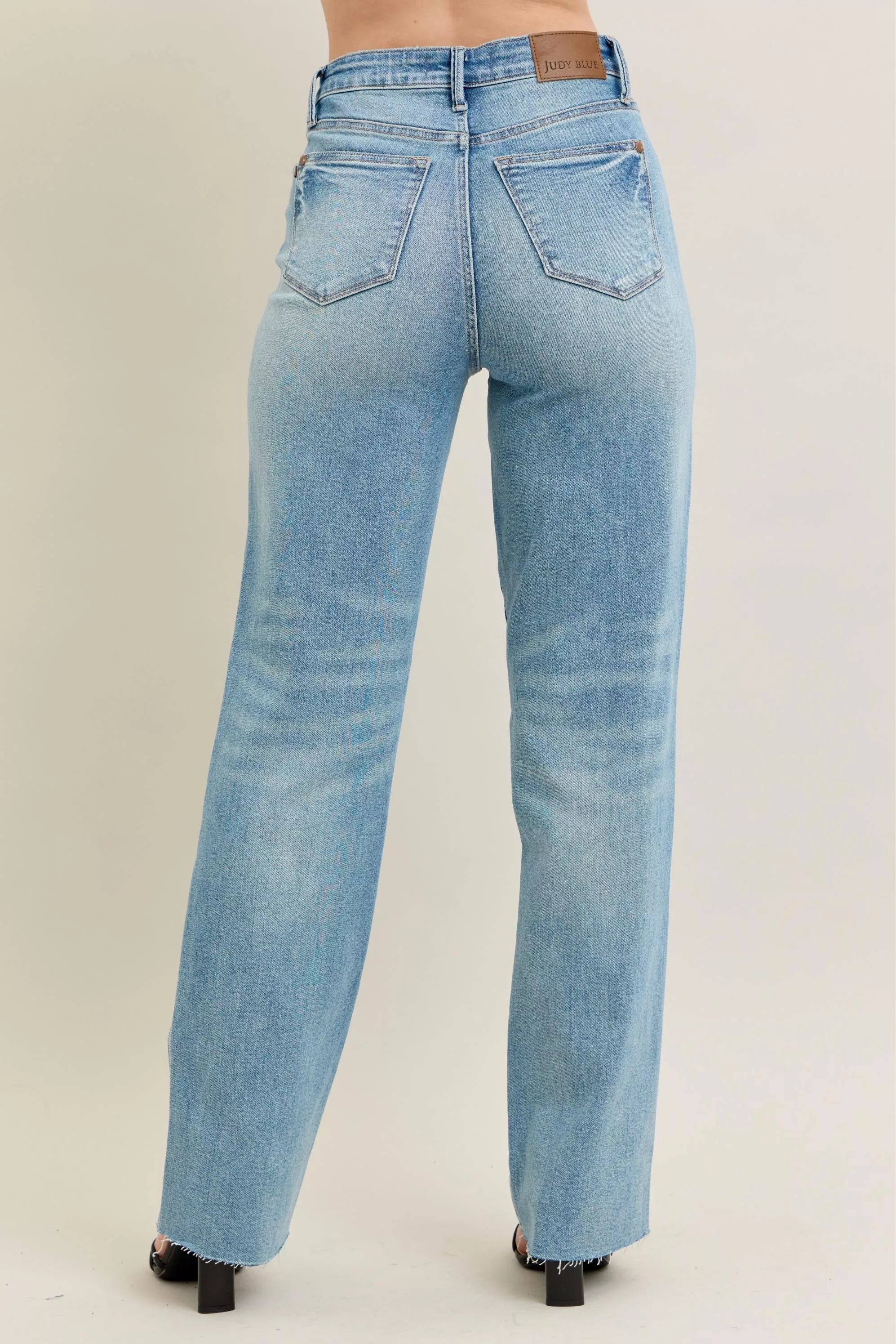 Judy Blue High Waist Rigid Jeans With Edgy Magic Star Destroy Detail 90s Straight Leg Plus Size