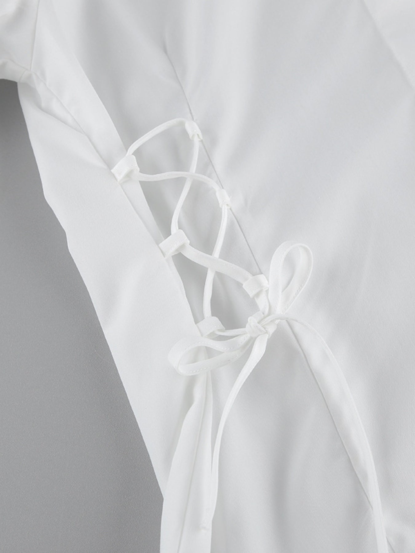 White Side Lace Up Button Up Shirt