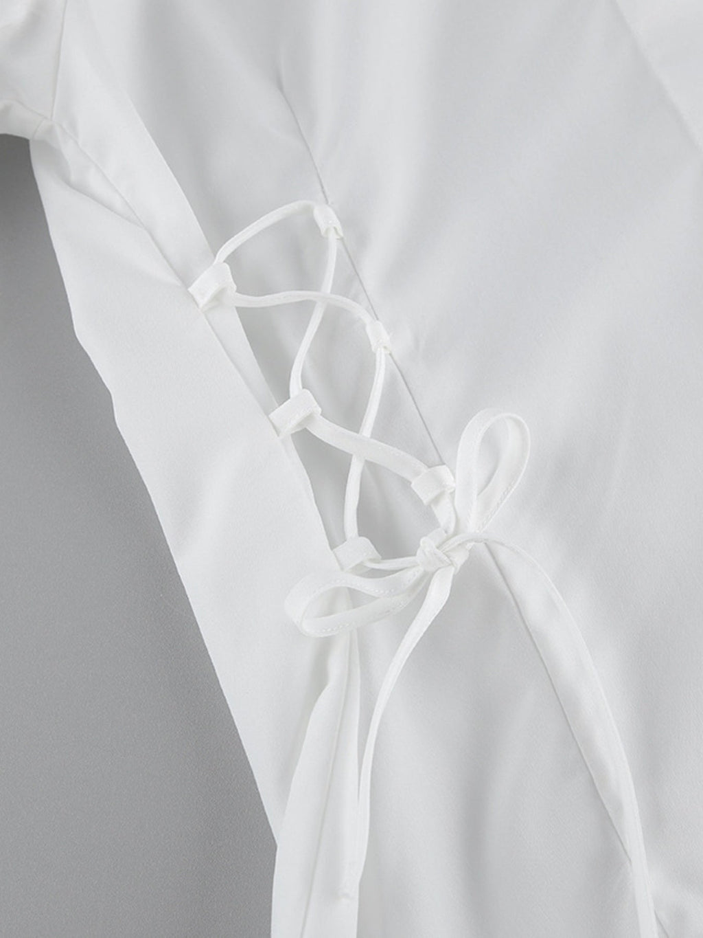 White Button Up Side Lace Up Shirt