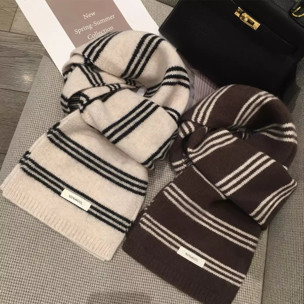 Wool Striped Contrast Knit Scarf for Women and Men