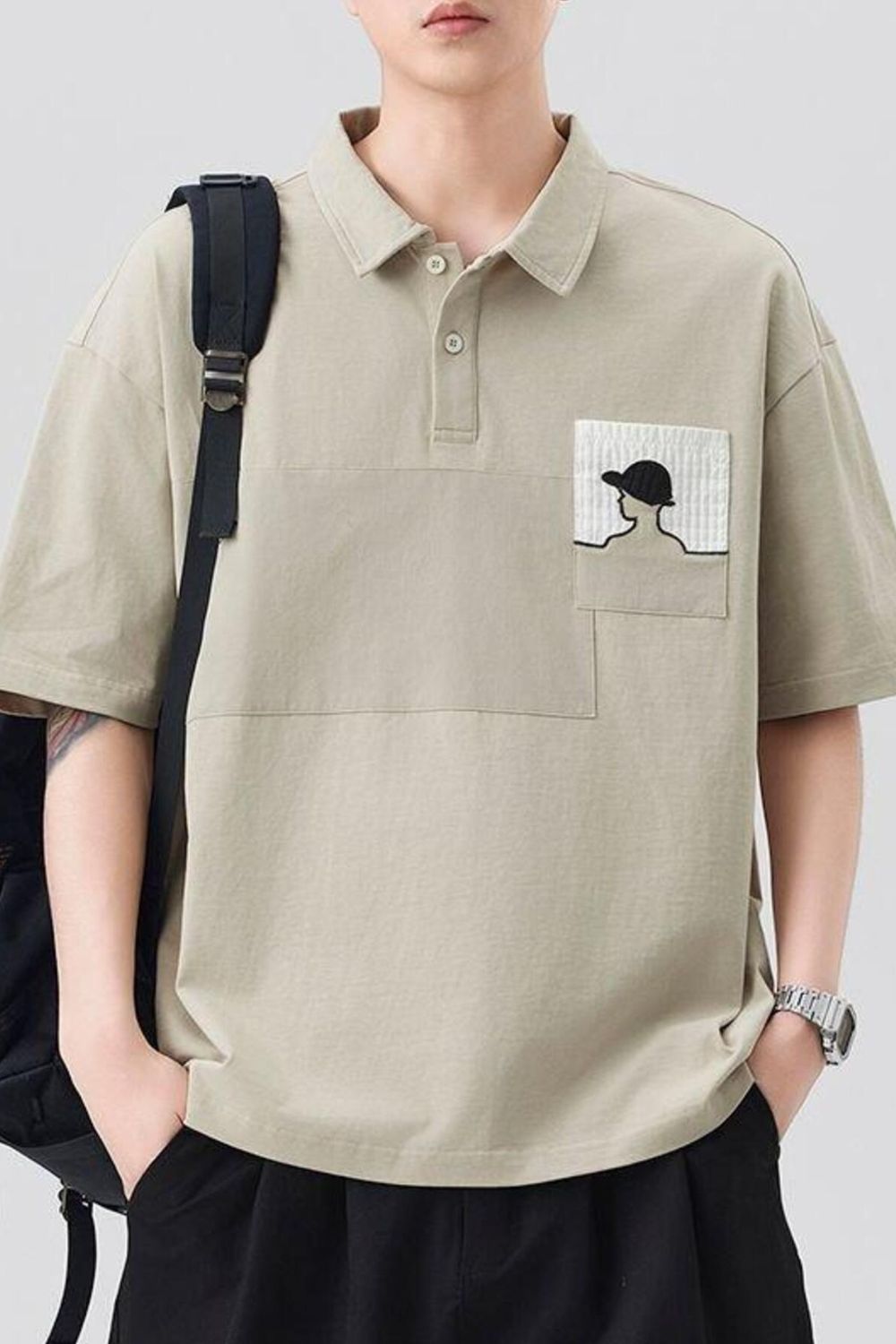 Men's Plus Size Embroidered Pocket Polo Shirt