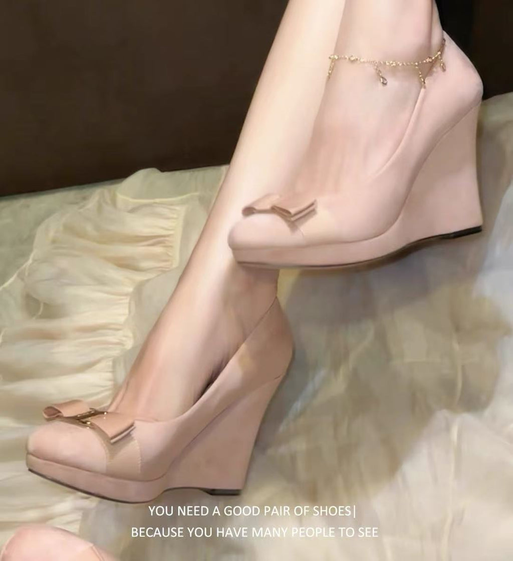 Vintage Suede Wedge Heels with Buckle