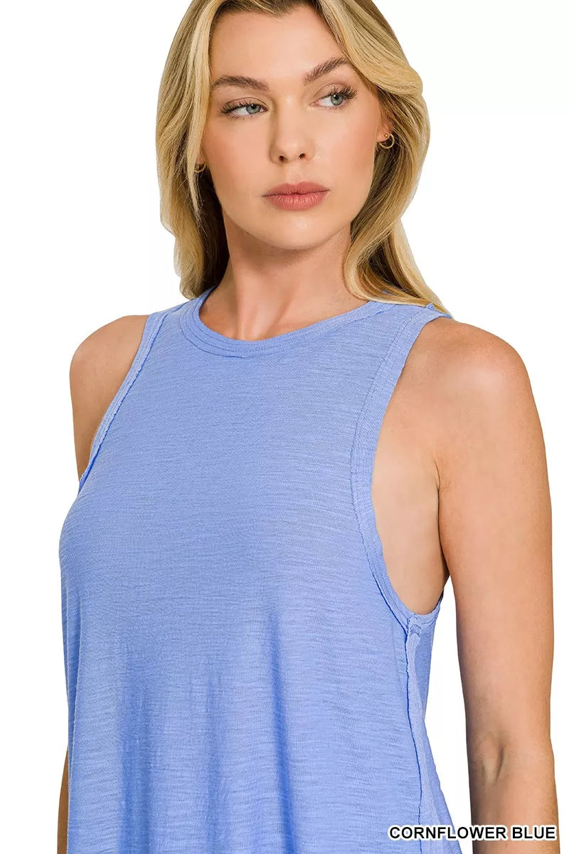 Zenana Curved Hem Slub Tunic Tank Top