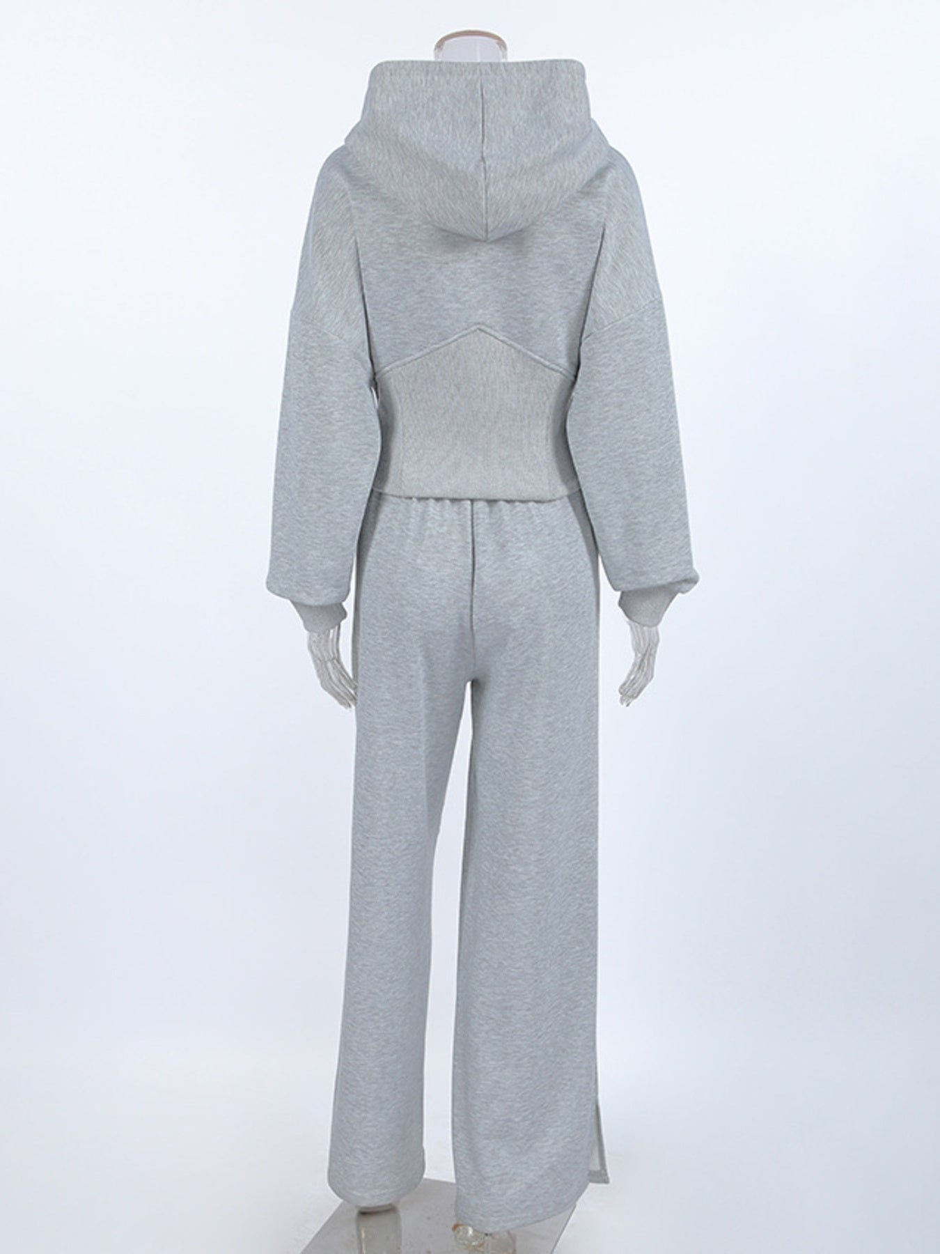 Zip Up Hoodie & Wide Leg Pants Set Heather Gray