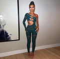 Bad Girl Rhinestone Embellished Dark Green Jumpsuit