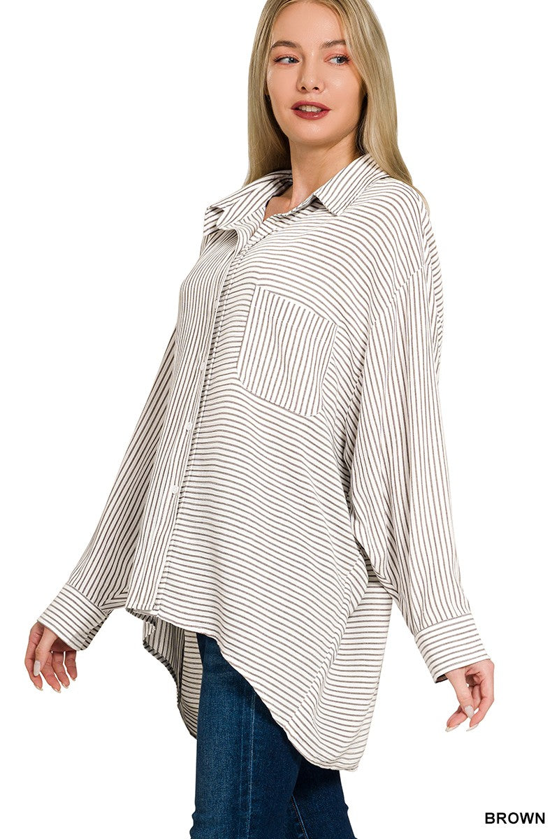 Woven Stripe Button Down Shirt – Classic Long Sleeve Casual Top