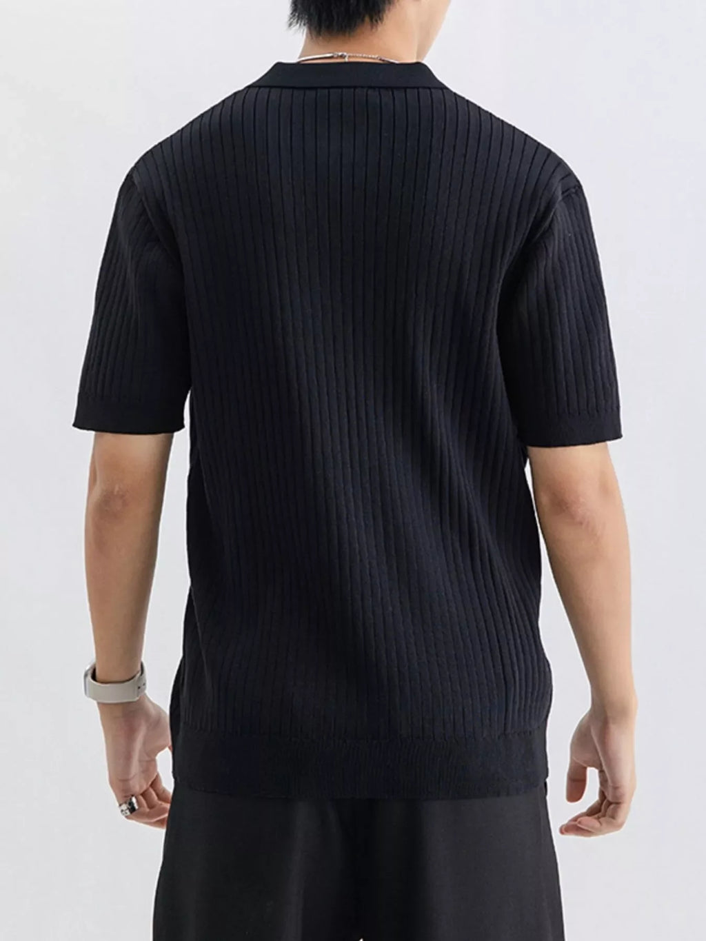 Men's Plus Size Ribbed Knit Short Sleeve Polo