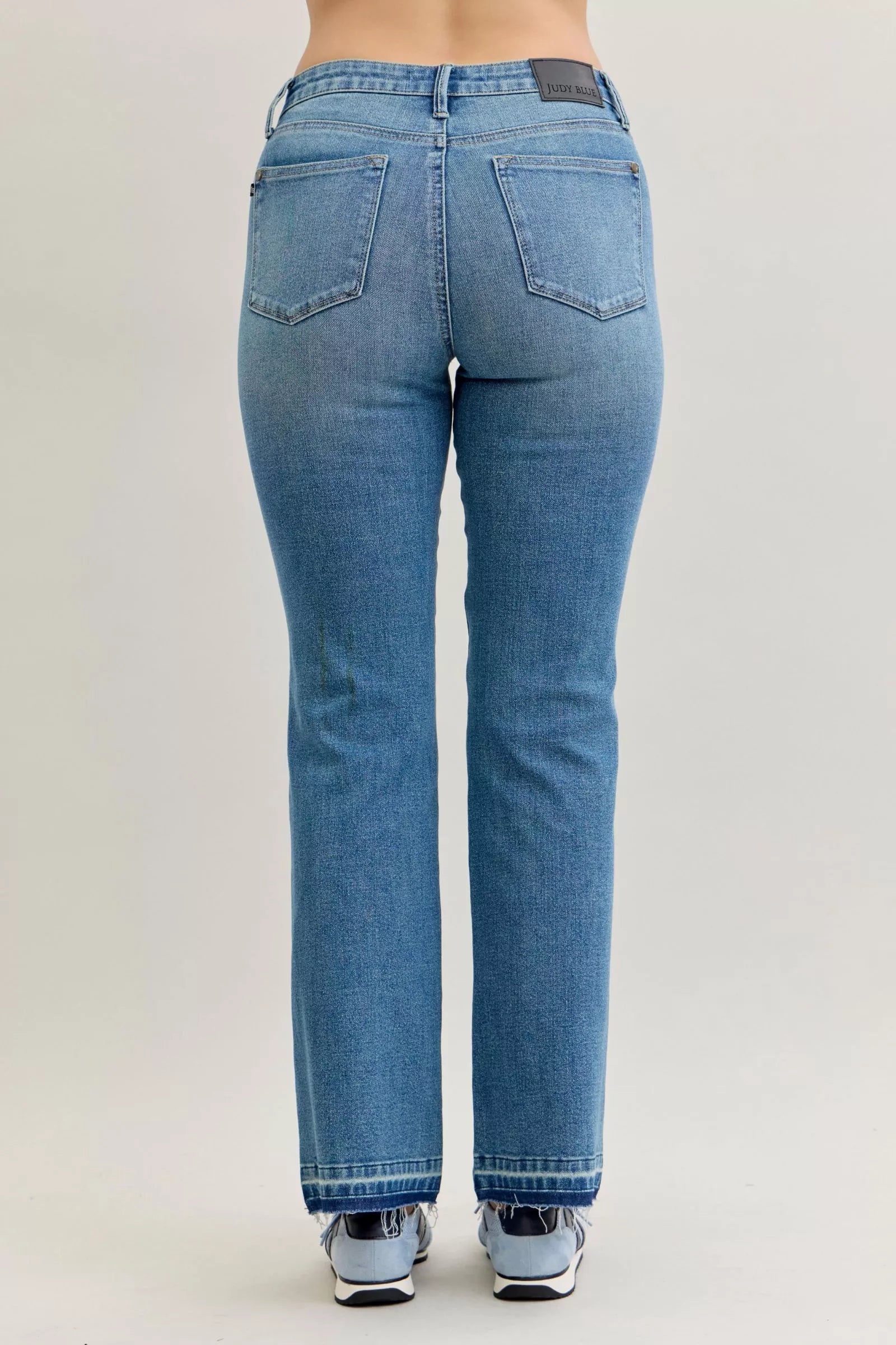 Judy Blue Plus Size Jeans Mid Rise Slim Bootcut Tummy Control Release Hem For Curvy Women