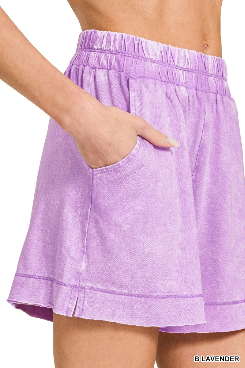 Zenana Acid Washed Oversized Top & Shorts Set Lavender
