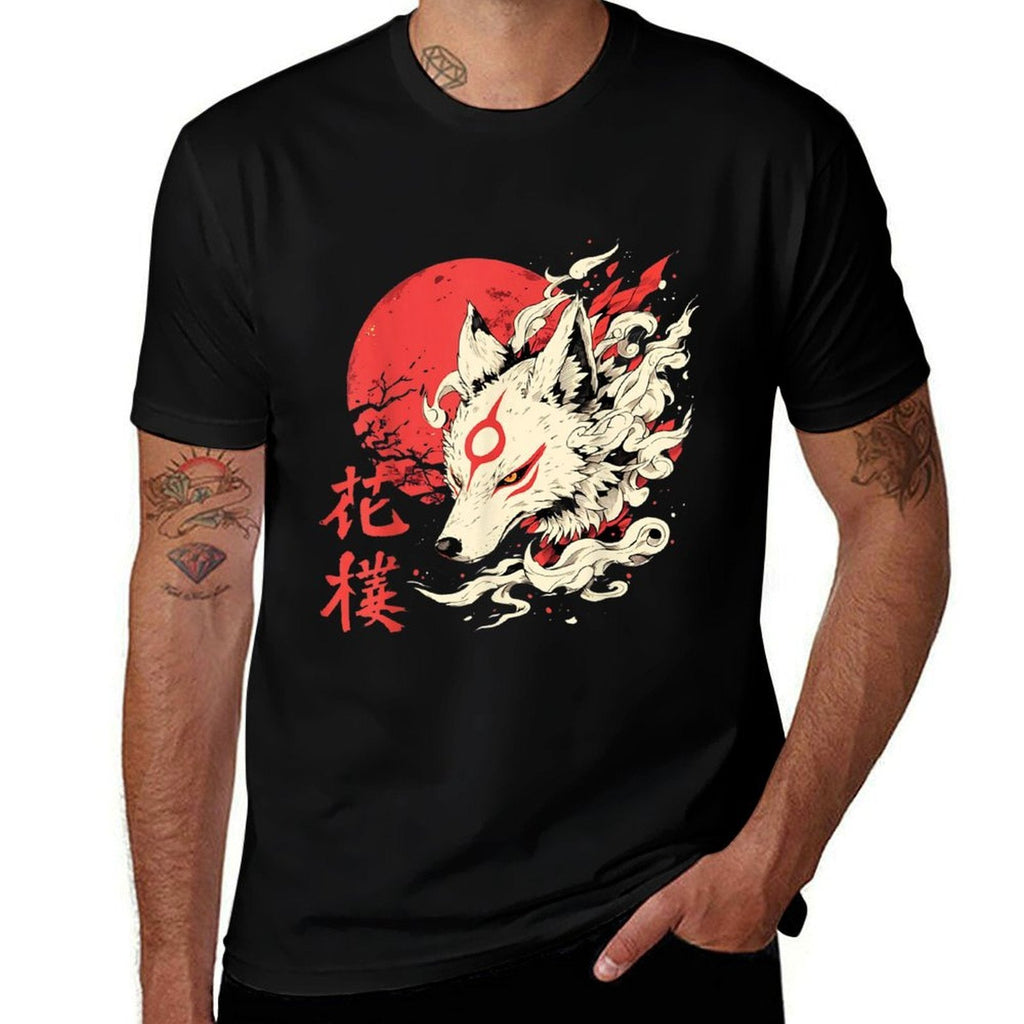 Vintage Animal Funny Fox Retro Okami Basic Meme Japan Style  Rolled Sleeves T-Shirt