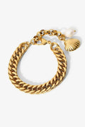 GlamGold 18K Gold-Plated Curb Chain Bracelet – Elegant Pearl Accent See size chart under “more details”