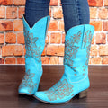 Womens Mid-Calf Boots With Embroidery Ethnic Style And A Comfortable Mid-Heel See size chart under “more details”