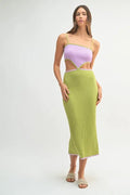 MABLE Ribbed Knit Color Block Cutout Midi Dress