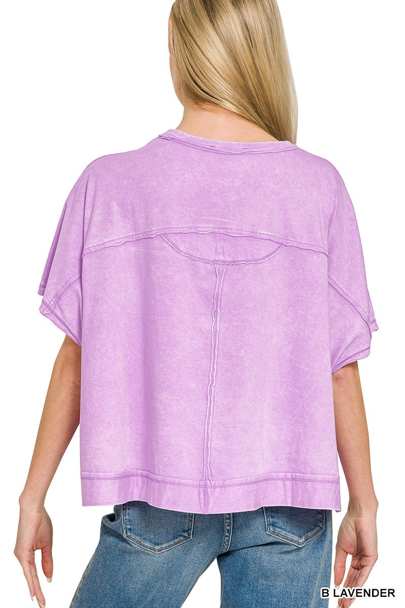 Zenana Acid Washed Oversized Top & Shorts Set Lavender