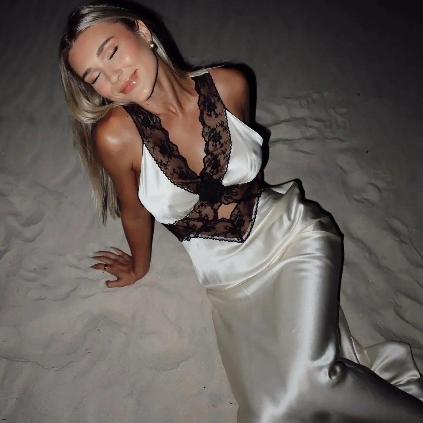 Be Mine Satin Lace White Maxi Dress