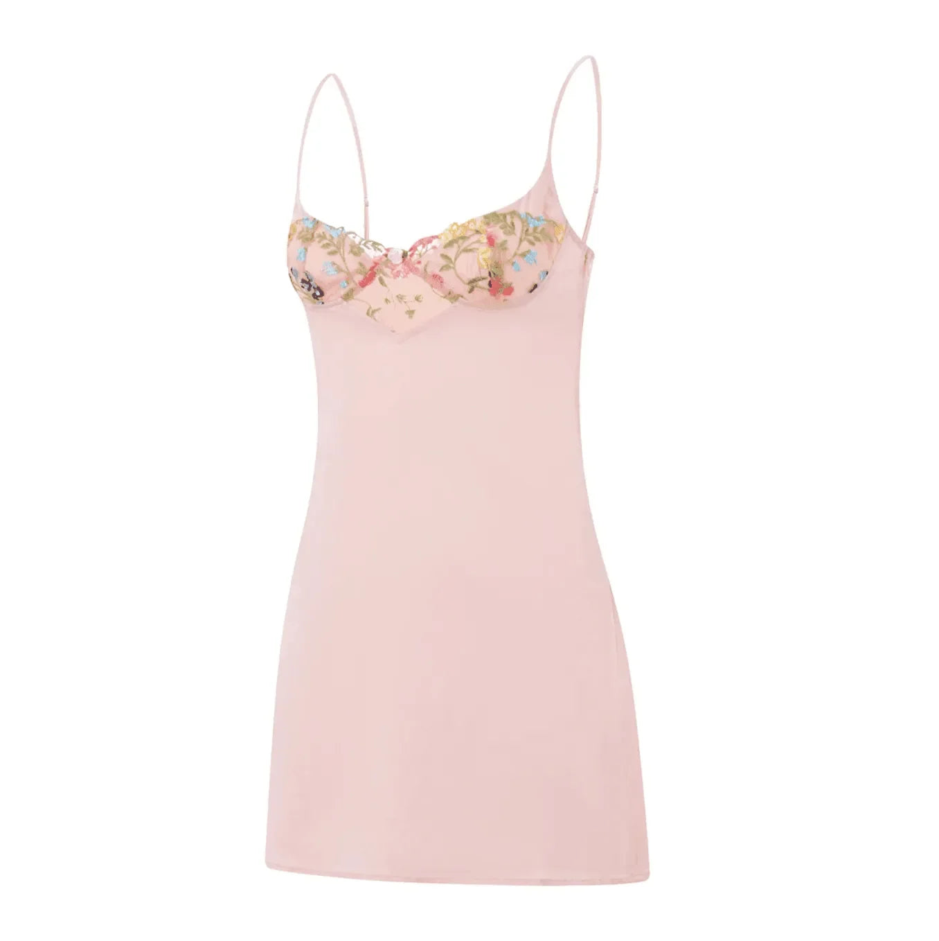 Be My Muse Floral Embroidery Satin Mini Dress