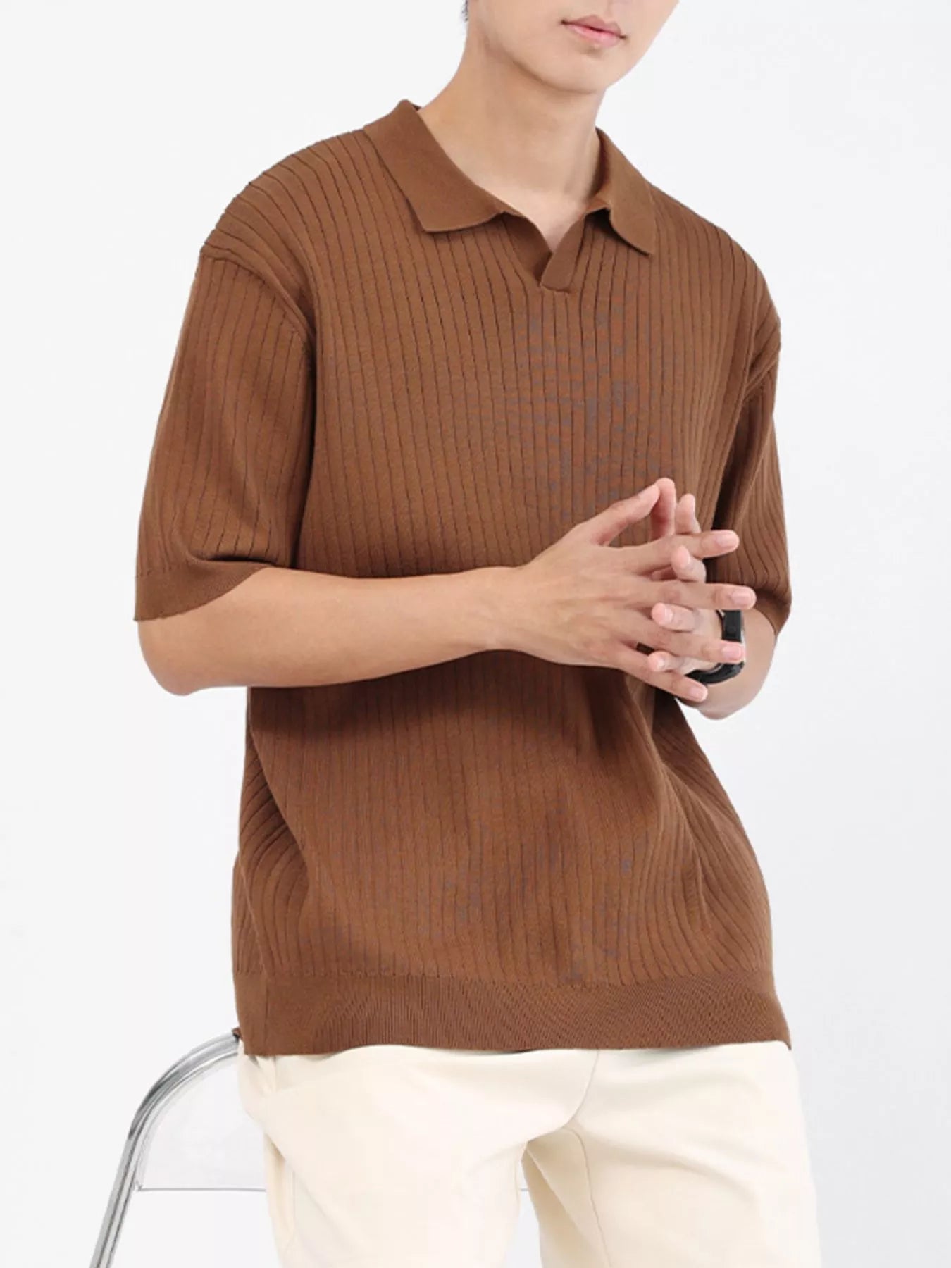 Men's Plus Size Ribbed Knit Short Sleeve Polo