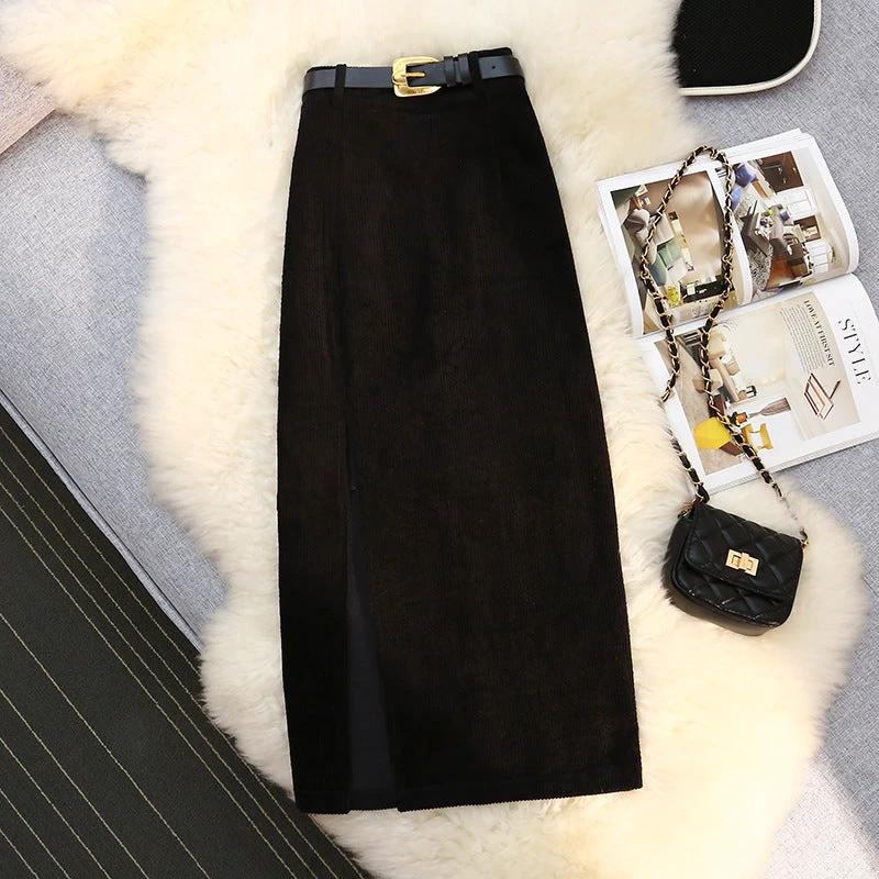 Women's Vintage Style High-Waisted Solid Color Maxi Dress With Belt Side Slit Casual Winter Dress