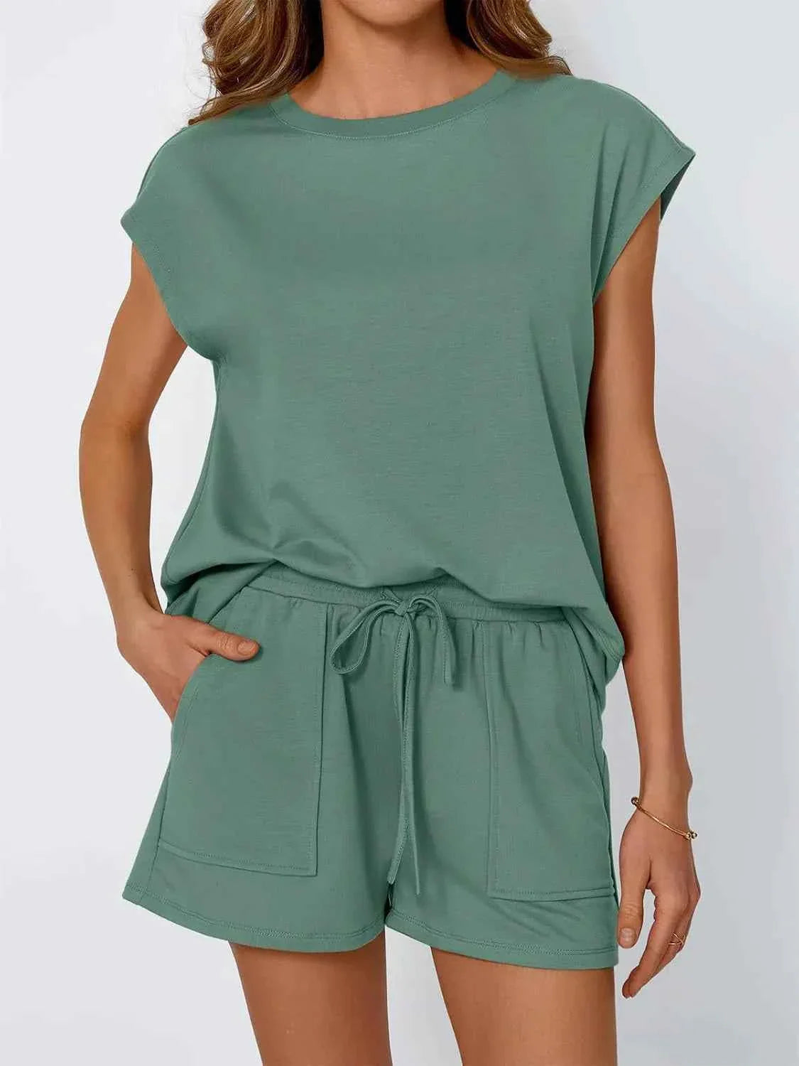 Round Neck Two-Piece Set - Drop Sleeve Design