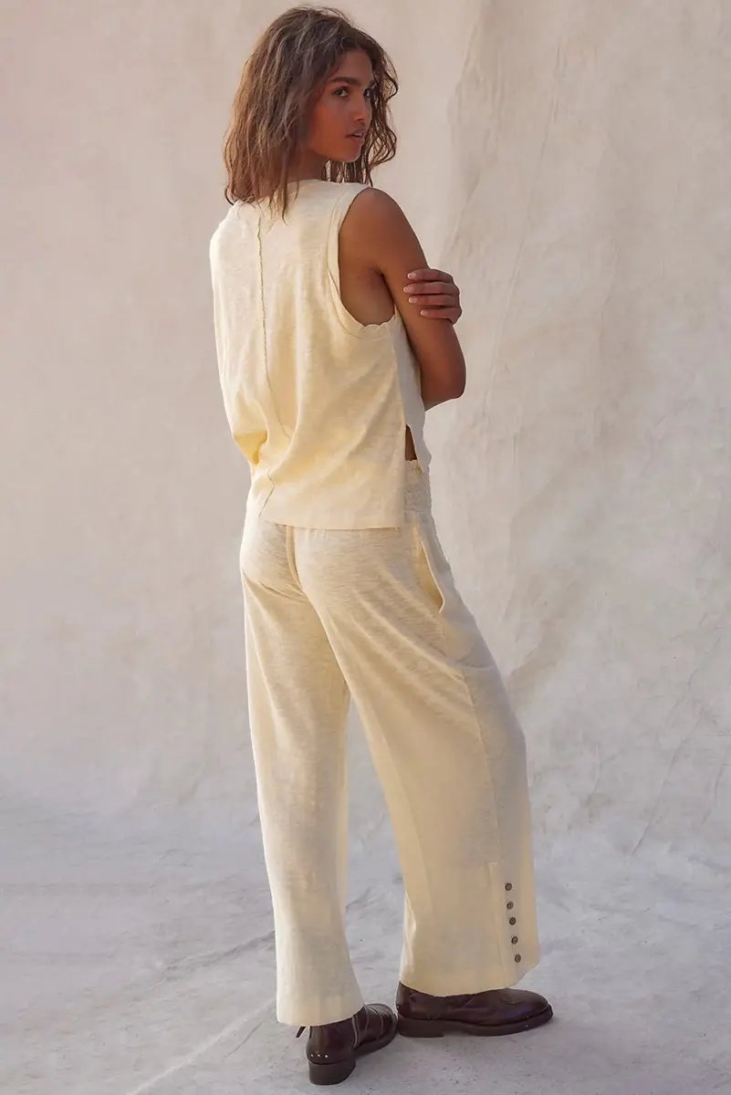 Love Salve Beige Set Women's Daily Wear Tank Top & Smocked Pants Casual Summer Outfit