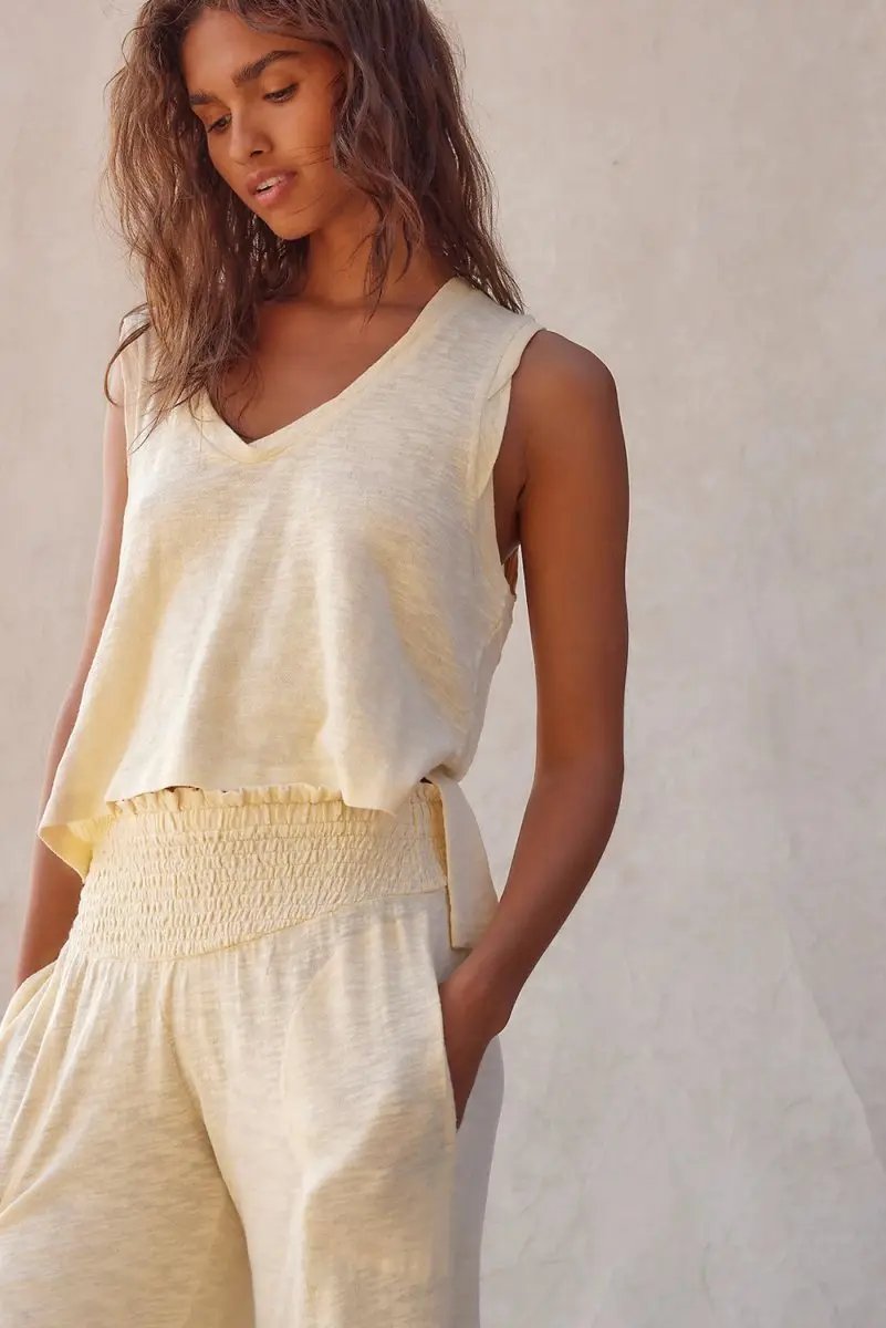 Love Salve Beige Set Women's Daily Wear Tank Top & Smocked Pants Casual Summer Outfit
