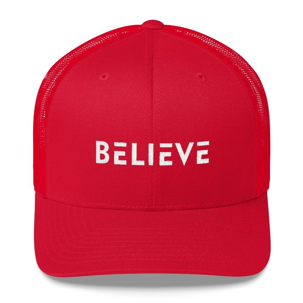 Believe Snapback Trucker Hat Embroidered in White Thread