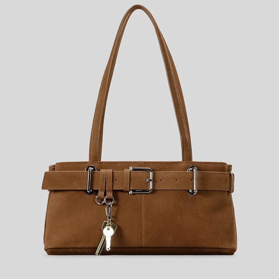 Beltora Belt Buckle Suede Shoulder Bag