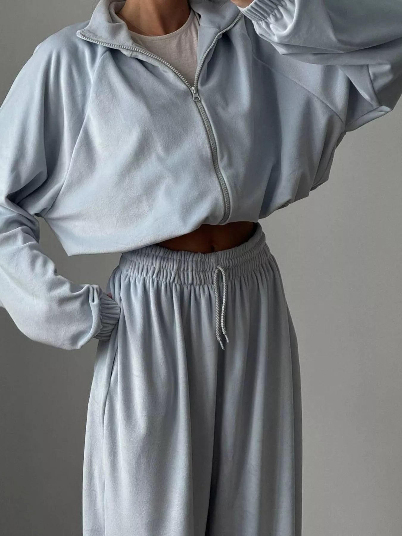Zip Up Long Sleeve Polyester Outfit Set