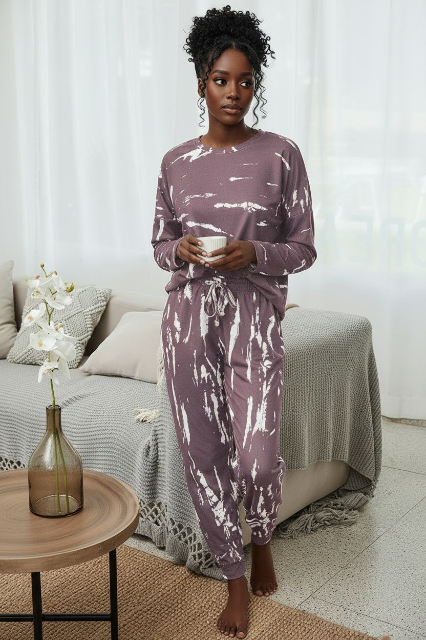 Purple Marble Print Lounge Wear