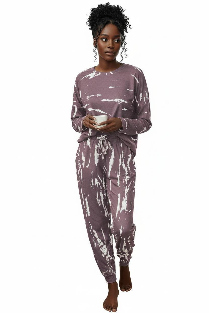 Purple Marble Print Lounge Wear