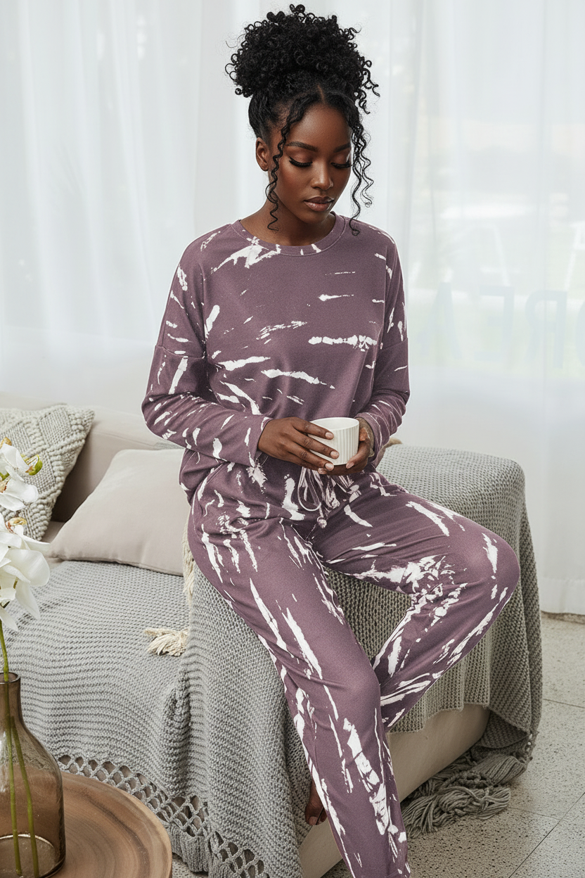 Purple Marble Print Lounge Wear