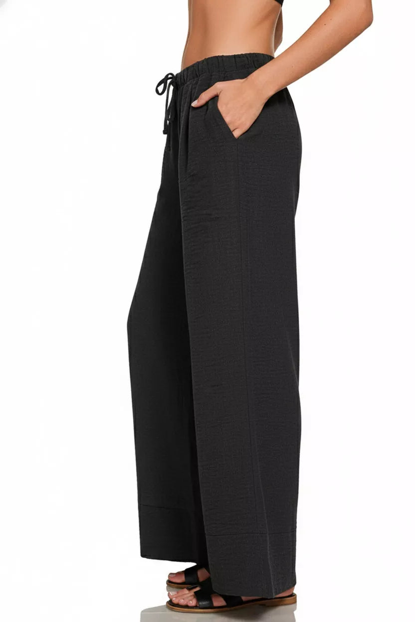 Woven Airflow Drawstring Pants Lightweight Comfortable Trousers